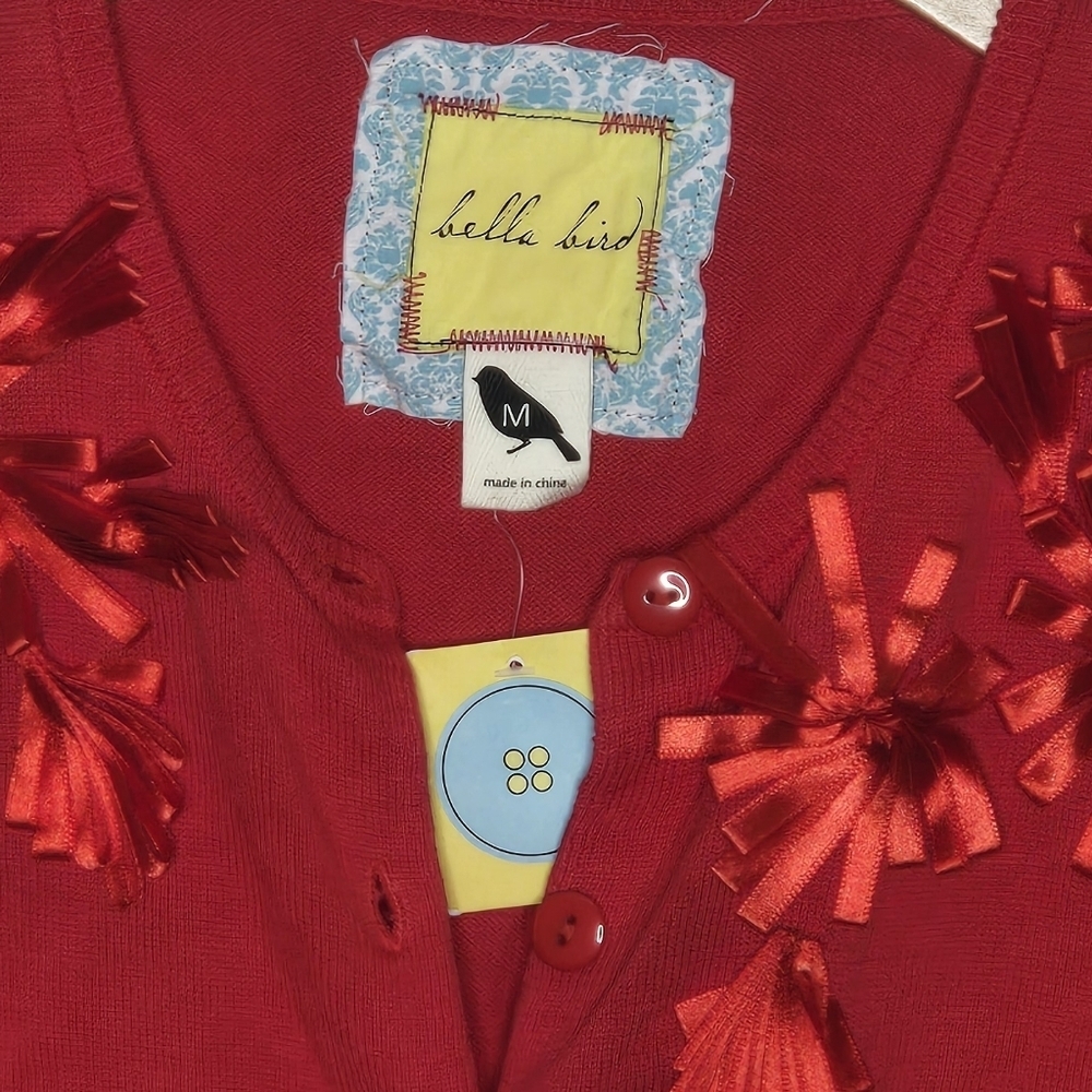 Bella Bird Valentine's Day Holiday Buttoned Down Sweater Cardigan - Picture 2 of 6